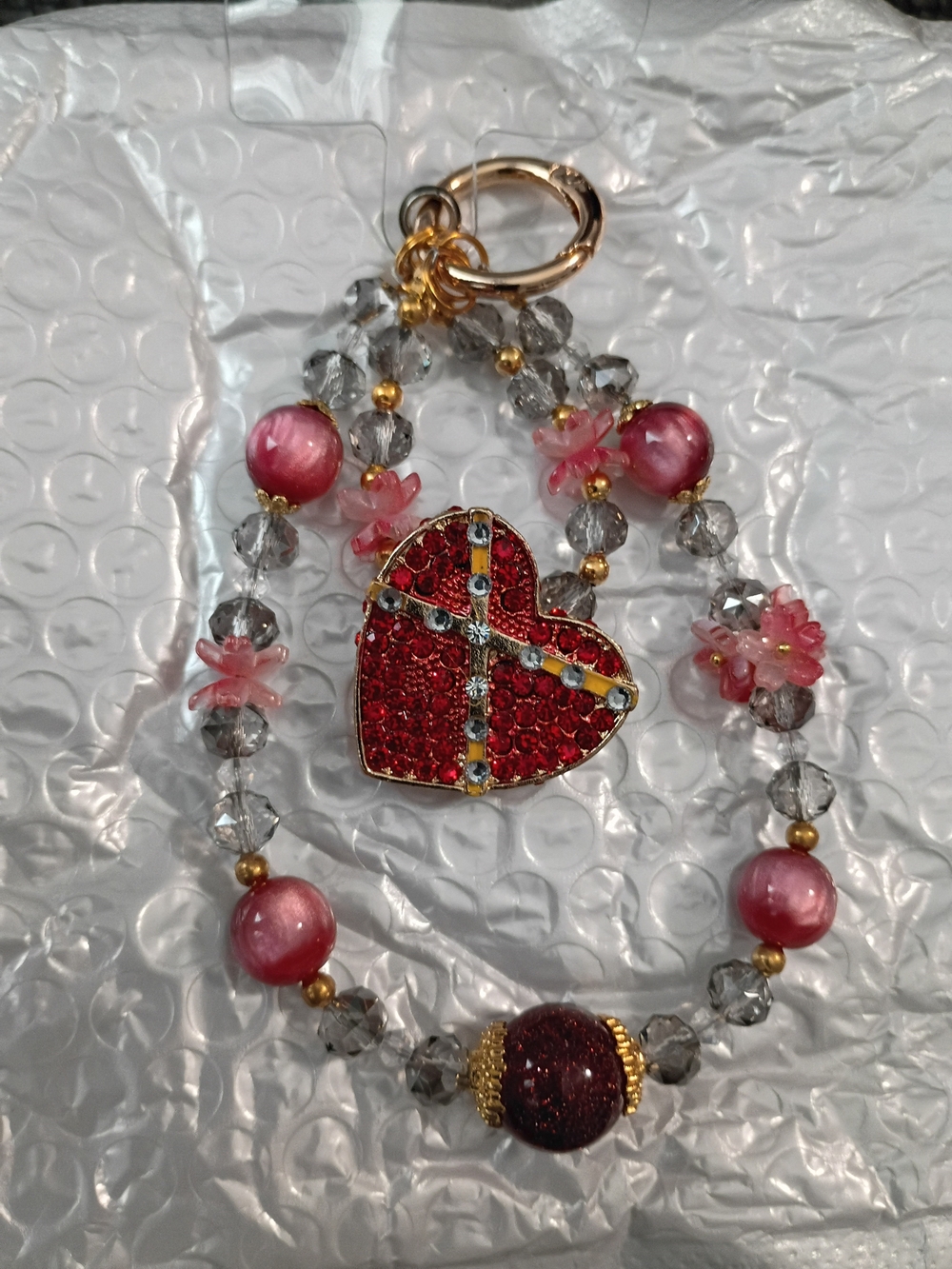 Handcrafted Red Heart Bead Keychain